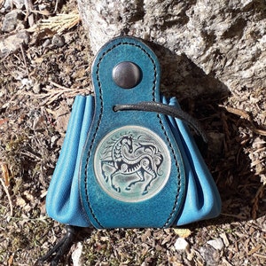 Leather pouch Unicorn  design, many colours to choose ( turquoise on picture ), 2 sizes available