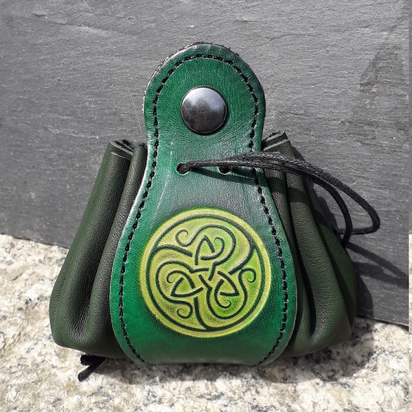 Leather pouch  Celtic design   (16 colour to choose) , 2 sizes available