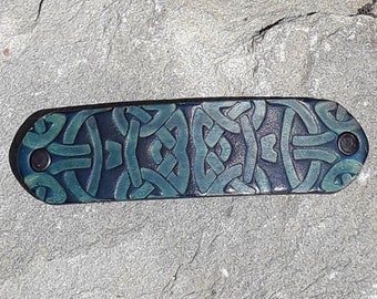 Leather hair  Barrette , celtic  design , 16 colours available ( turquoise on picture )