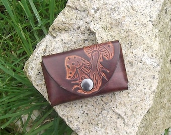 Leather purse, mushroom design , (16  colours available)