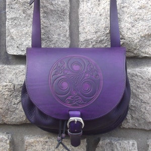 Leather crossbody bag, celtic design "triskell number 2  " , (16 colours available)