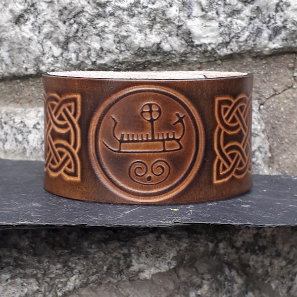 Leather bracelet viking design