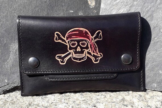 Leather Tobacco Pouch, Skull Design ,colour 