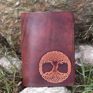 Leather wallet , tree of life design , "Chocolate"(16 colours available)