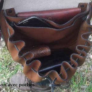 Leather crossbody bag, steampunk design , colour caramel other colours available image 4