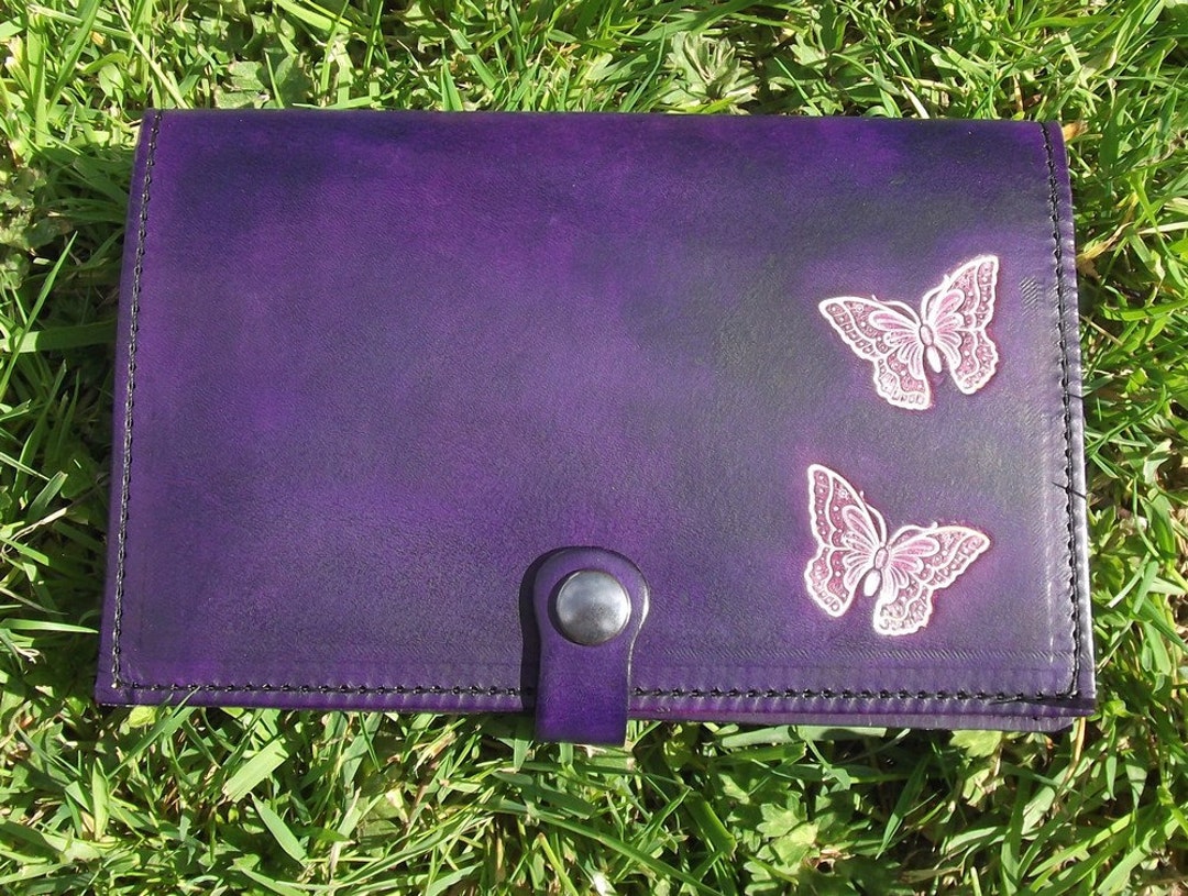 Leather Checkbook Cover Butterfly Design Colour Etsy