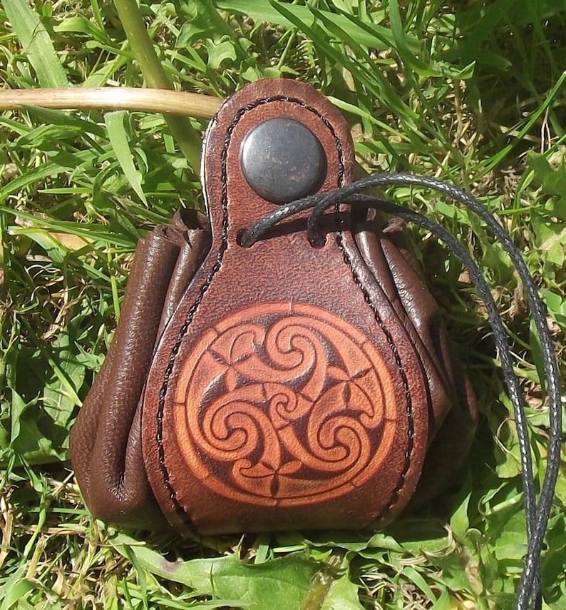 2 sizes available 16 colour to choose Leather pouch celtic design triskell number 6,colour Chocolate