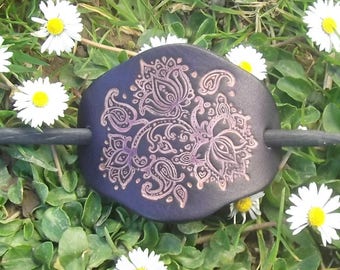 Leather hair barrette ,  lotus flowers design  , (16 colours available)