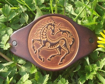 Leather hair barrette , design " unicorn " ( 16 colours available)