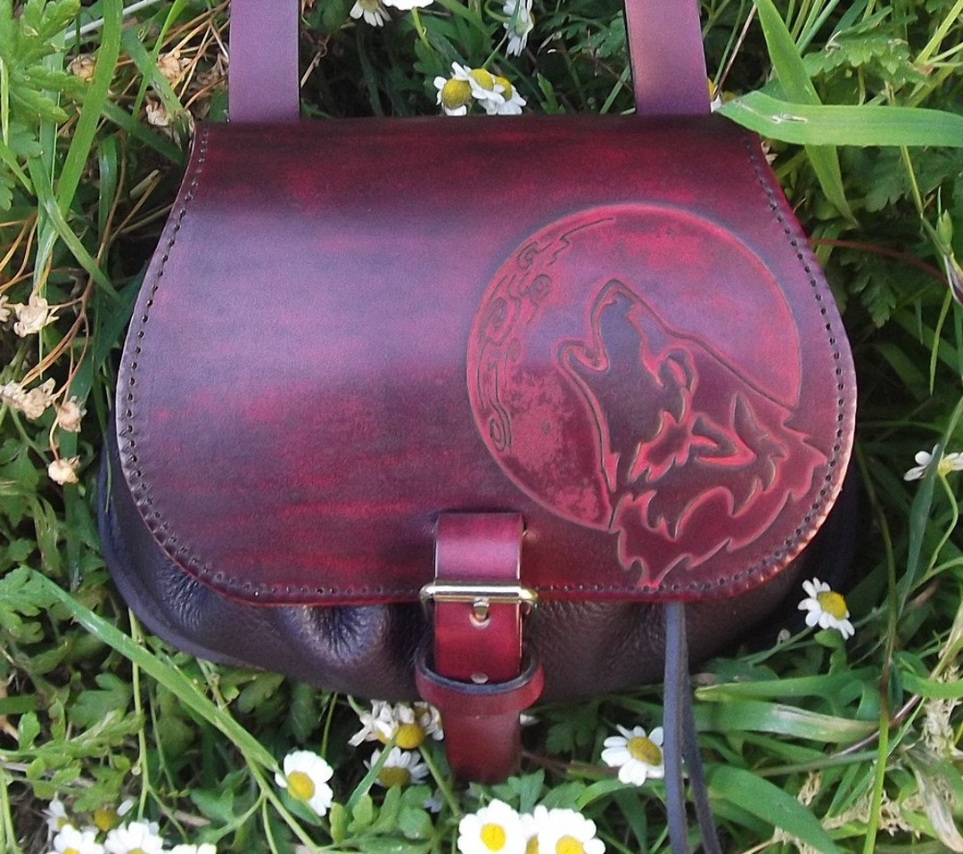 Leather Crossbody Bag,moon-wolf Design , Colour plum16 Colours ...