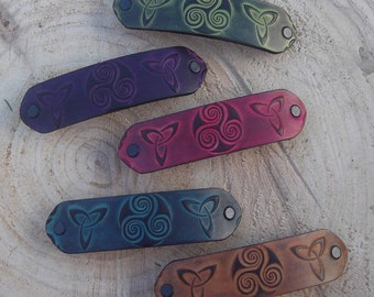 Leather hair  Barrette,celtic  design, 16 colours avaible