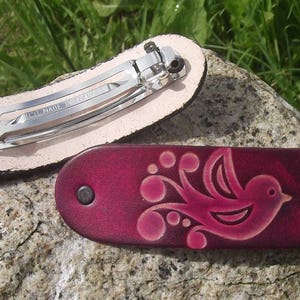Leather hair  Barrette,Bird   design, 16 colours available ( &quot;rose&quot; on the photo)