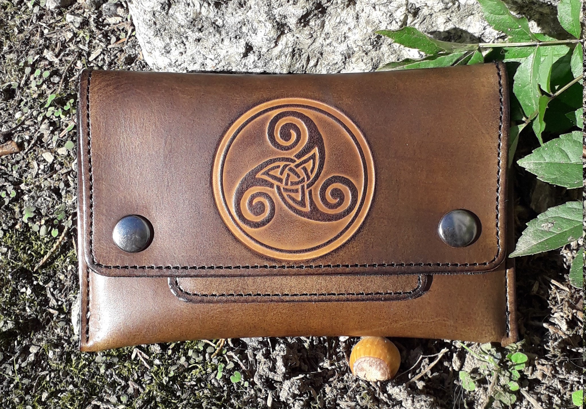 Leather Tobacco Pouch, Celtic Design 