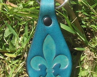 Leather key ring , design Fleur de Lis , Fleur de Lys , choose your colour