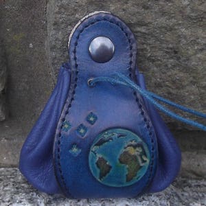 Leather pouch , "astral"   design , 16 colors available ( ocean  on photo)