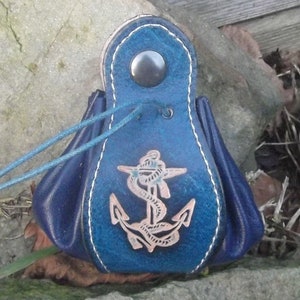 Leather pouch ,  Sea Anchor design , colour "ocean " (16 colors available)