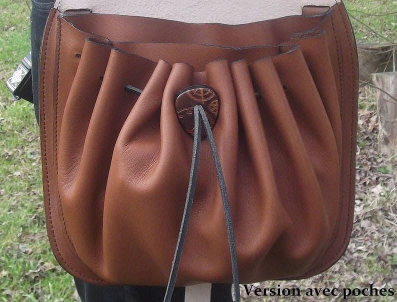 Leather crossbody bag, steampunk design , colour caramel other colours available image 3
