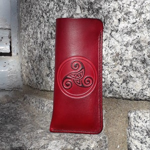 Leather Glasses case , celtic design " triskell number 3" , colour  Bordeaux on photo , (16 colours available)