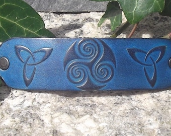 Leather hair  Barrette,celtic  design, 16 colours avaible