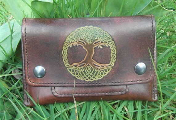 etsy tobacco pouch Leather Tobacco Pouch, Tree of Life Design ,colour 
