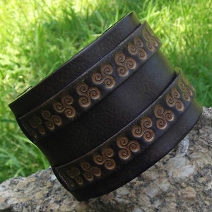 Leather cuff , celtic design embossed