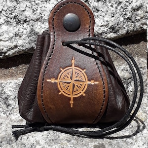 Leather pouch , compass design ,  (16 colors available)