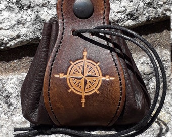 Leather pouch , compass design ,  (16 colors available)