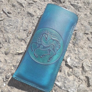 Leather Glasses case , Unicorn design  , colour " Turquoise ", (16 colours available)
