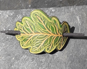 Leather hair  Barrette , oak  leaf pattern , choose your color