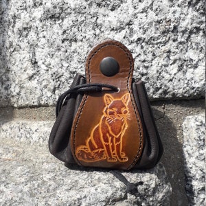 Leather pouch Fox decoration  , color Marron-chêne  (16 colors available)