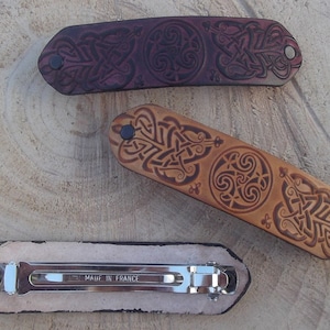 Leather hair  Barrette , celtic  design , 16 colours available
