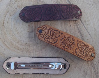 Leather hair  Barrette , celtic  design , 16 colours available