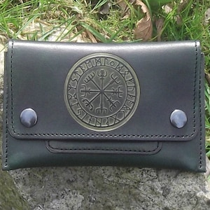 Leather Tobacco pouch, viking design vegvisir,colour antique green 16 colours available image 1