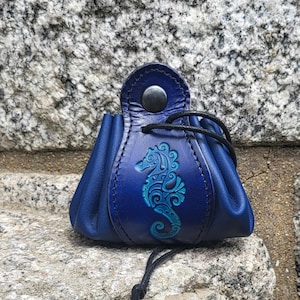 Lederhandtasche mit Seepferdchen-Motiv, Ozeanfarbe (16 Farben zur Auswahl)
