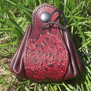 Monedero de piel con adorno de flor de loto, color burdeos (16 colores a elegir)