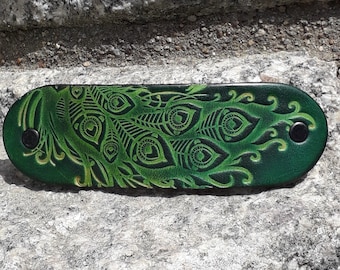 Leather hair  Barrette, feathers  design, 16 colours available ( &quot; mint green &quot; on the photo)