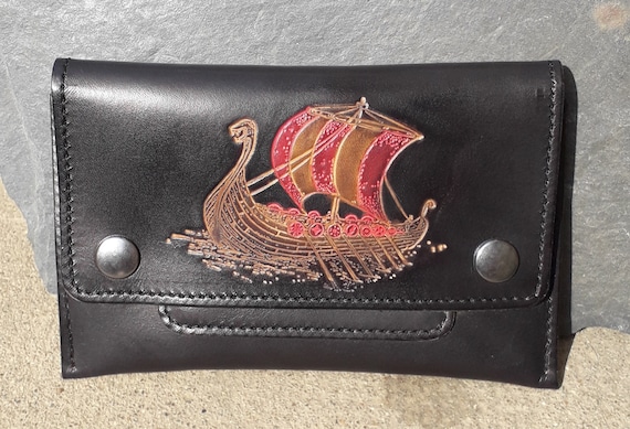 viking tobacco pouch Leather Tobacco Pouch, Viking Drakkar Design (16 Colours Available)