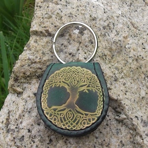 Leather key ring , put your coin inside   , tree of life design ,  16 colours available