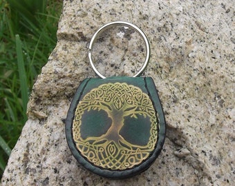 Leather key ring , put your coin inside   , tree of life design ,  16 colours available