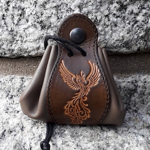 Leather pouch , phoenix design , (16 colors available)