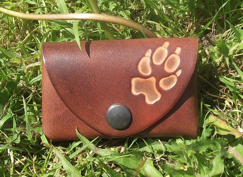 Leather porte-monnaie wolf footprint design , colour marron chocolat 16 colour available image 1