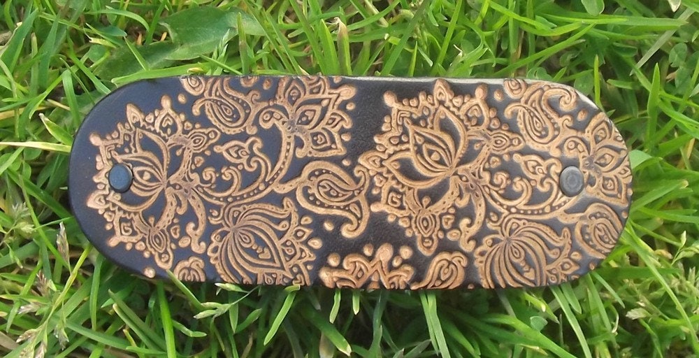 Leather hair  Barrette, Lotus flower design,  (16 colours available)