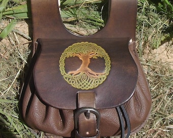 Medieval leather pouch , design tree of life