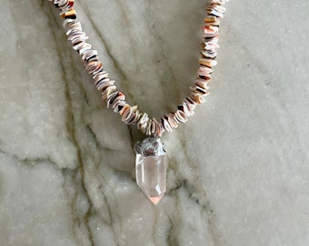 Clear quartz and shell choker