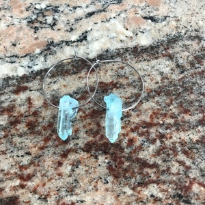 Quartz crystal hoop earings