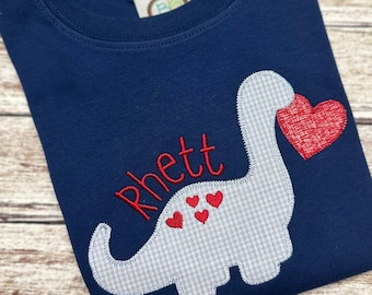 Boy's Valentine Dino Shirt: Navy Dinosaur Heart Tee
