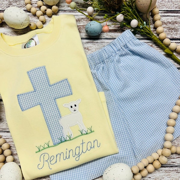 Boy's EASTER SHIRT; Boy's Easter short set; Yellow shirt; Personalized Easter shirt