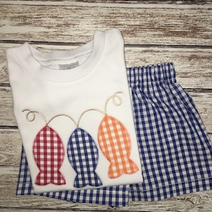 FISH short set; Boy&#39;s SUMMER short set; FISH shirt; Fish bodysuit, fish, blue shorts,
