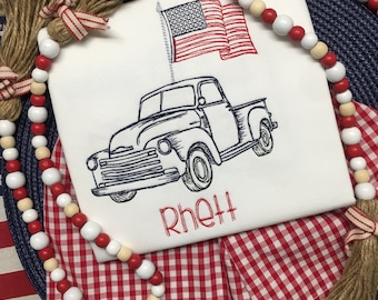 Boy's Patriotic Truck Shirt & Gingham Shorts Set