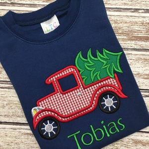 BOYS CHRISTMAS shirt; Christmas red truck; Christmas navy shirt; long sleeve; short sleeve; toddler boy Christmas shirt